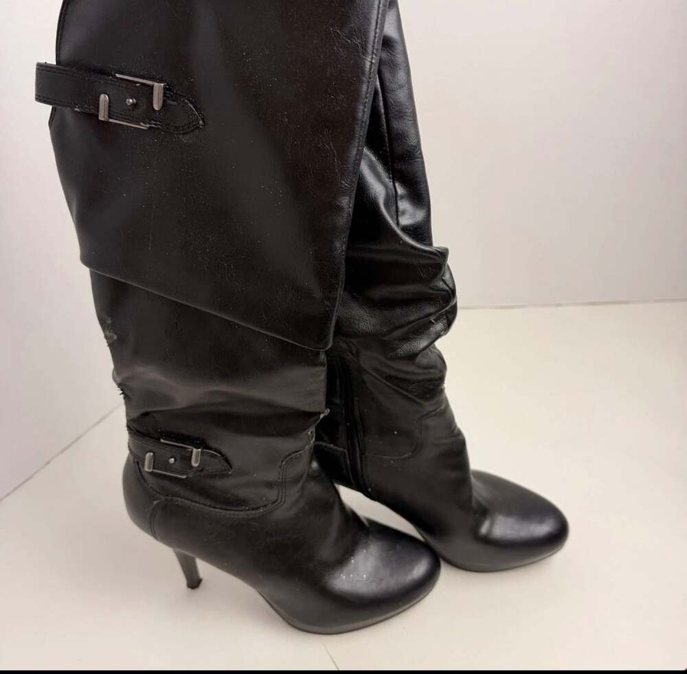 Black Slouchy Stiletto High Heel Boots With Buckles